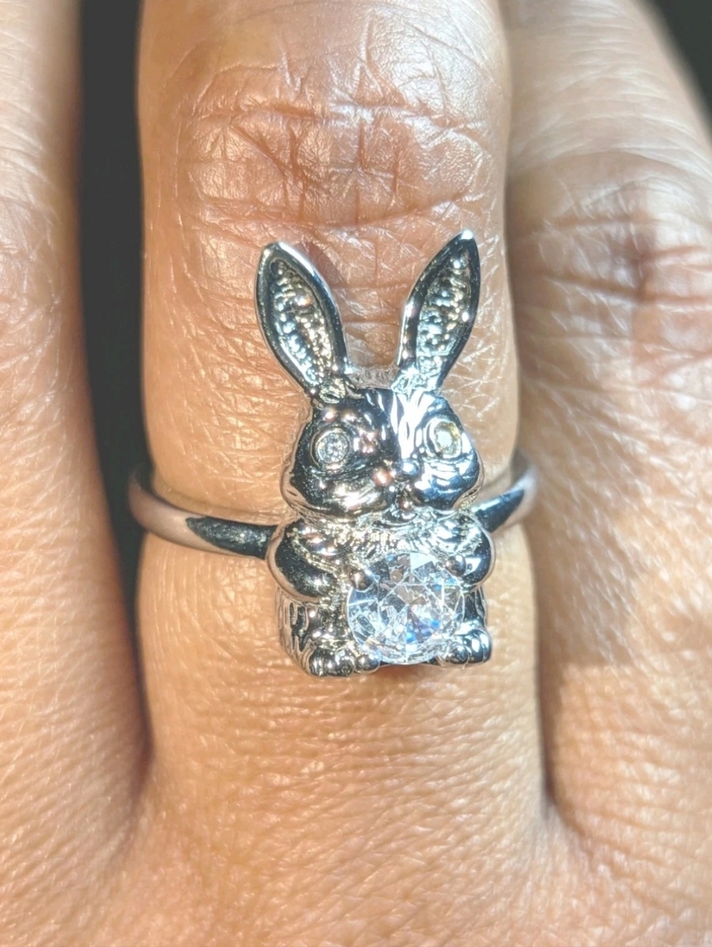 Women's Silver Plated Retro Rabbit Shaped Vintage Lab-Created Diamond Ring Sz 6